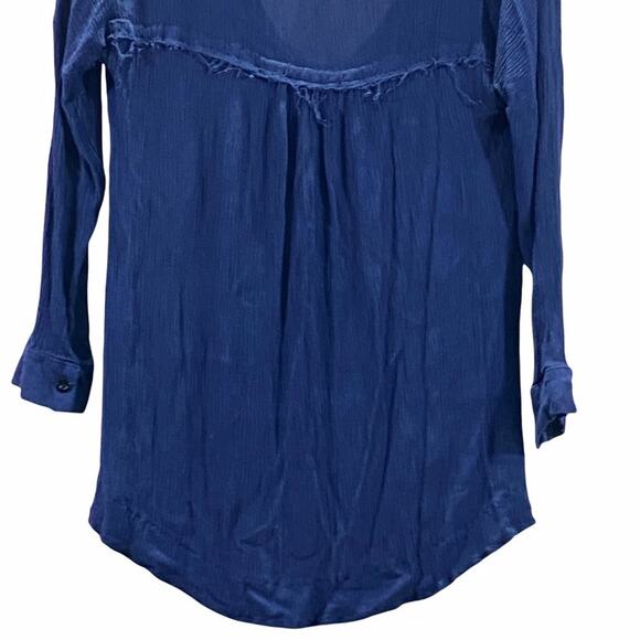 Zaful Navy Blue Distressed Semi-Sheer Boho Top Tunic Shirt Tassels Size Large - Picture 3 of 11